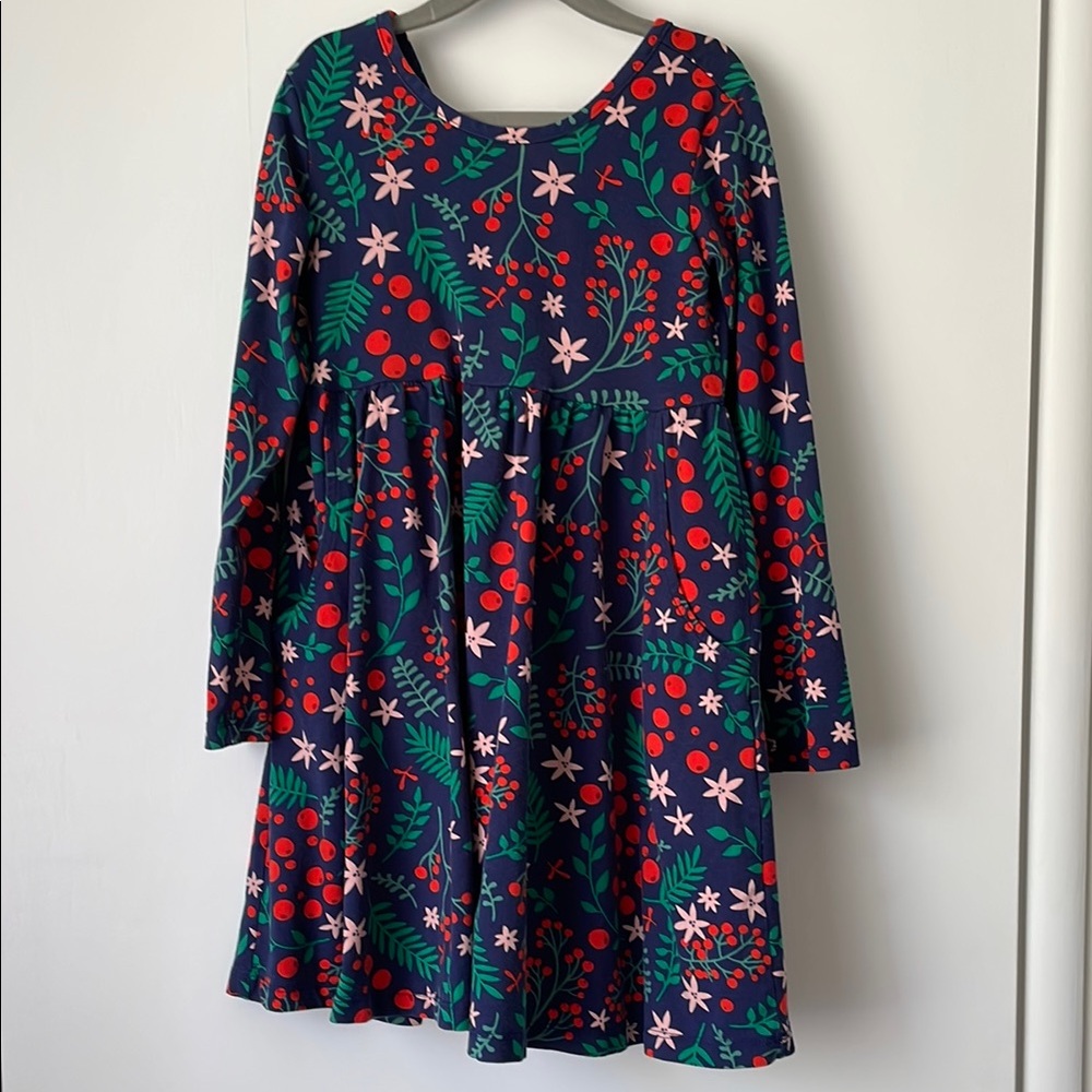 Hanna Andersson Long Sleeve Skater Dress - Blue and Red 120 cm (size 6-7)